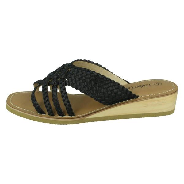 Leather Collection Ladies Leather Collection Low Wedge Platform Sandals F00422