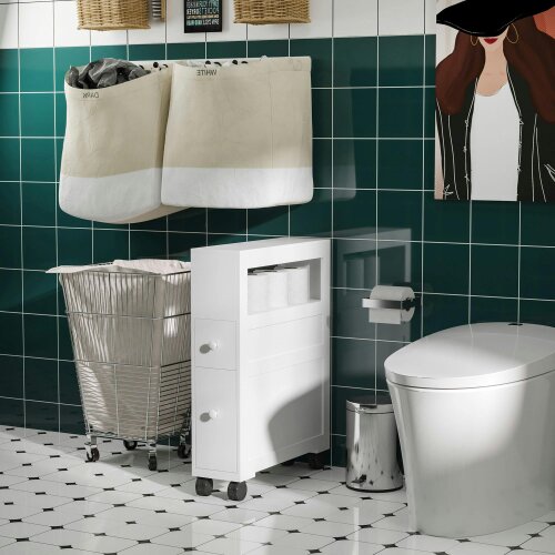 Wyld Haus Minbalu Narrow Rolling Bathroom Storage Unit With 2 Drawers And Wheels