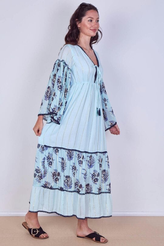 Bohemian Tiered Maxi Dress – Flowy Viscose Elegance