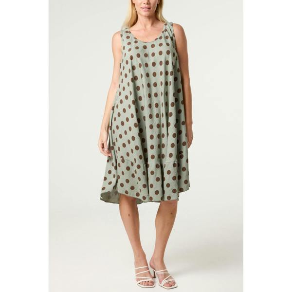 Blue Vanilla Polka Dot Linen Like Dress