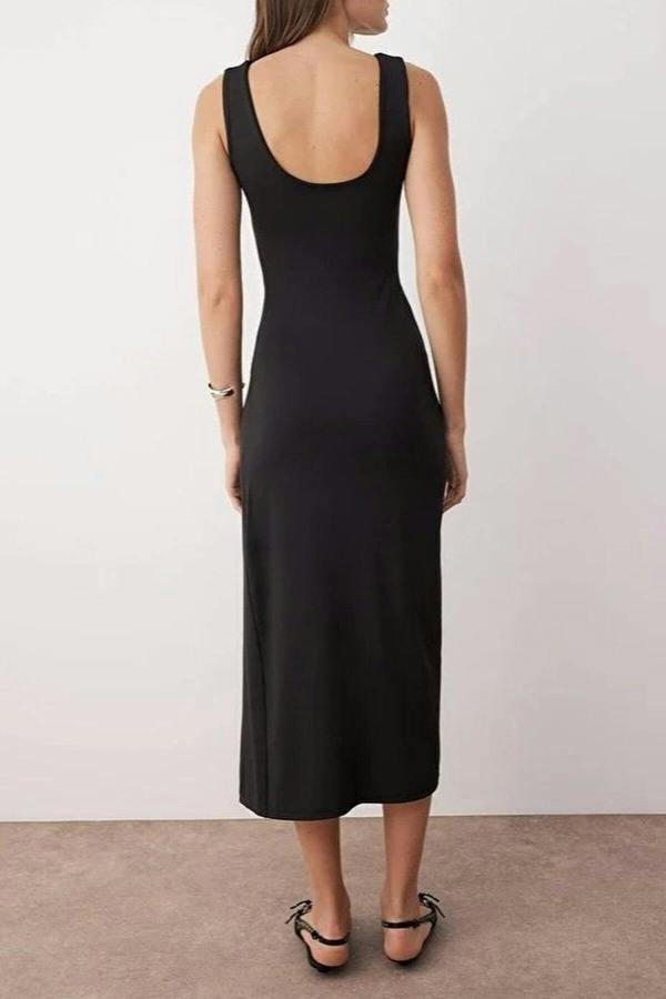 WOVCOR Sleeveless Midi Knit Dress with Gathering Detail
