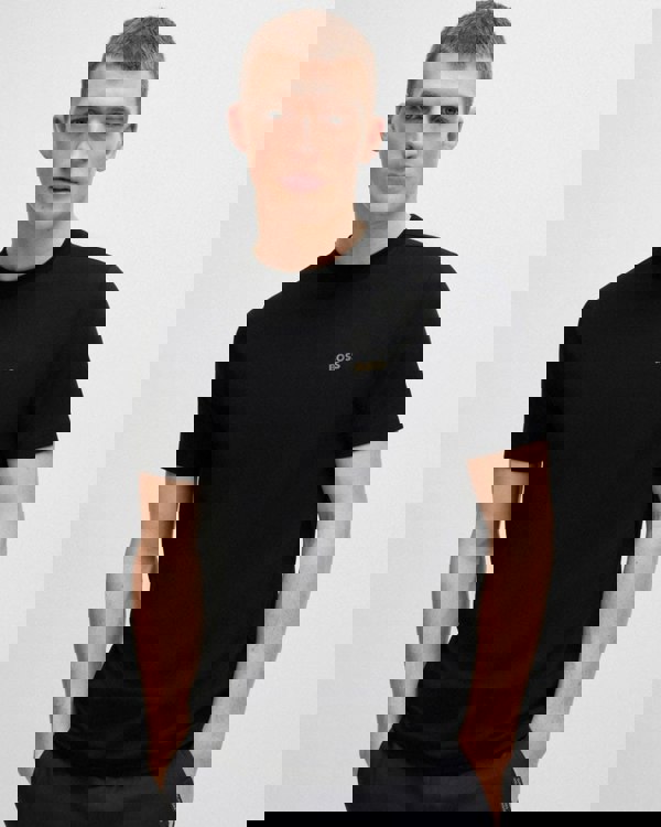 BOSS Green Tee Mens Stretch Cotton T-Shirt with Contrast Logo NOS - Black 002