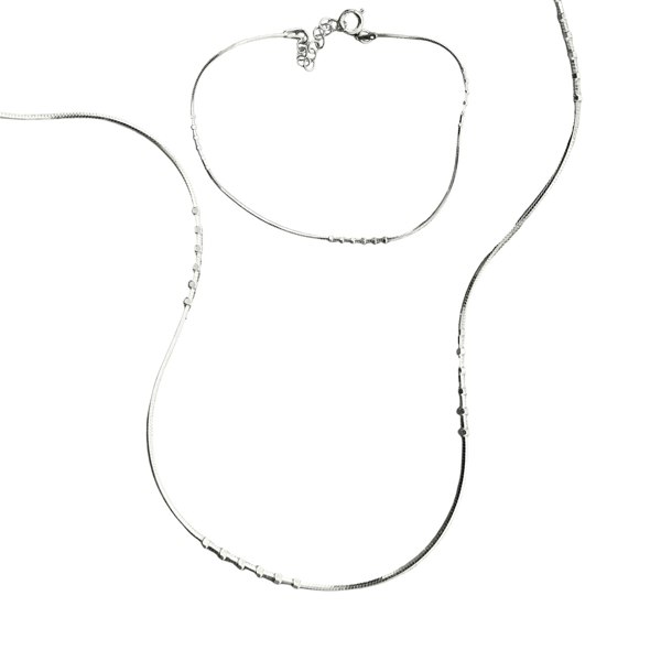 Sterling Silver Small Beaded Bracelet and Necklace Set - Spero London