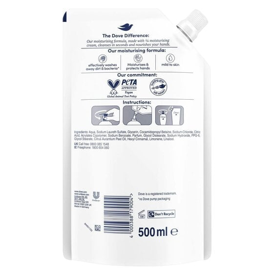 Dove Moisturising Hand Wash Antibacterial Eco-Refill 500ml, Deeply Nourishing
