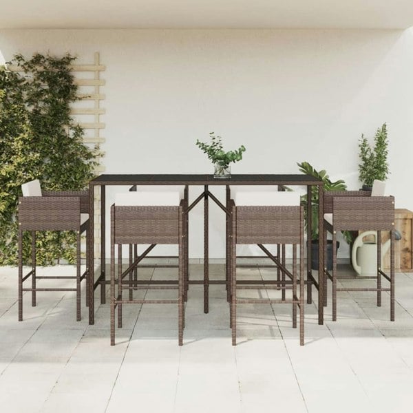 Berkfield 7 Piece Garden Bar Set with Cushions Brown Poly Rattan