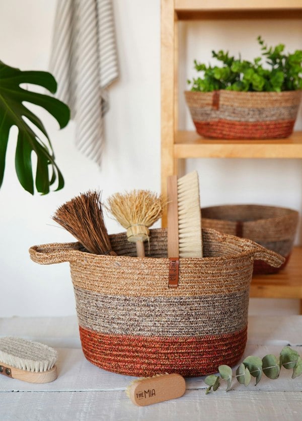 Rozi Jute Handwoven Storage Basket (Orange And Grey)