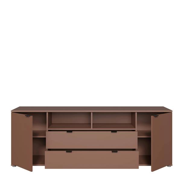 Furniture To Go Ganymede Wide TV Unit with Open Shelving, 2 Drawers & 2 Doors in Terracotta