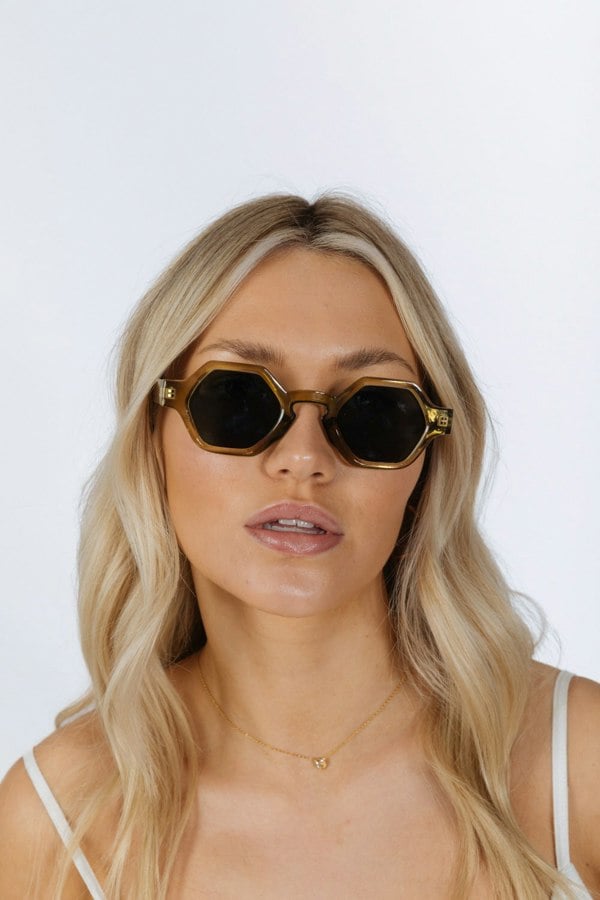 SVNX Round Hexagon Sunglasses in Sage Green