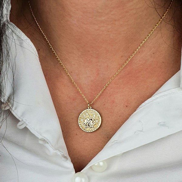 Dainty Lotus Flower Gold Plated Charm Necklace