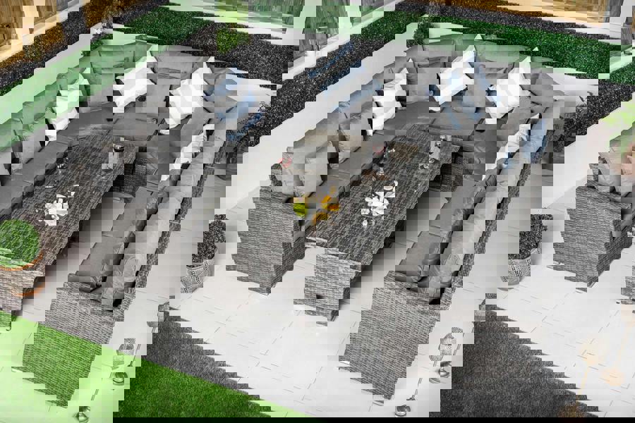 Giardino Santorini 7 Seat Modular Sofa Rattan Garden Furniture Set Outdoor Height Adjustable Coffee Table