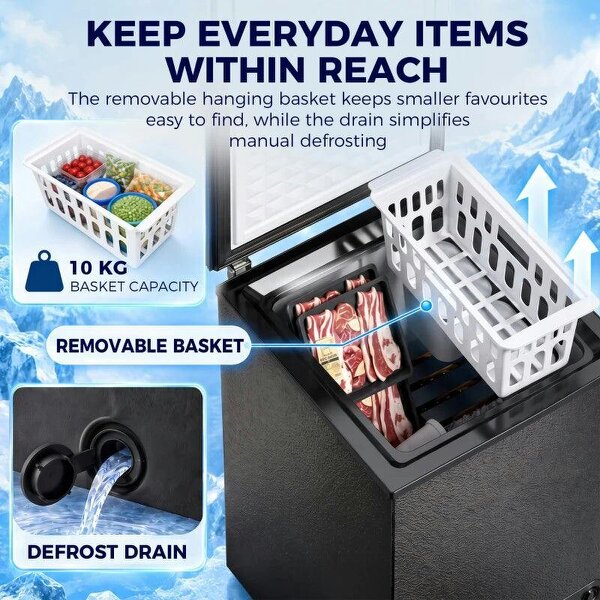 91L Freestanding Chest Freezer with Removable Storage Basket, Chest Freezer with Mechanical Temperature Control, Black