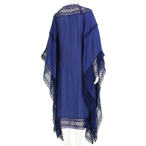 Self Portrait indigo blue sheer panelled floaty kaftan dress