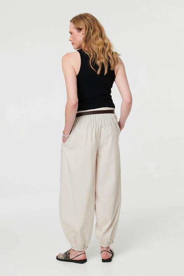 Beige | Belted Relaxed Wide Leg Barrel Trousers