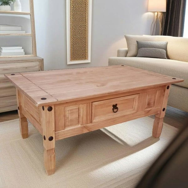 Rafaelo Mobilia Solid Pine Coffee Table With Drawer Natural Brown