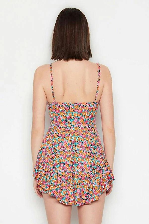WOVCOR Strappy Ruffled Shorts Mini Knitted Playsuıt