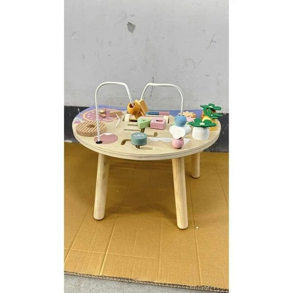 Wooden Baby Activity Table for 1-3 Years, 6-in-1 Montessori Activity Table with Gears, Bead Maze, Rotating Clock