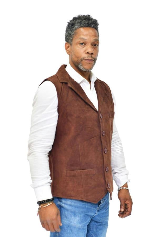 Infinity Leather Mens Classic Smooth Goat Suede Leather Waistcoat-Exeter