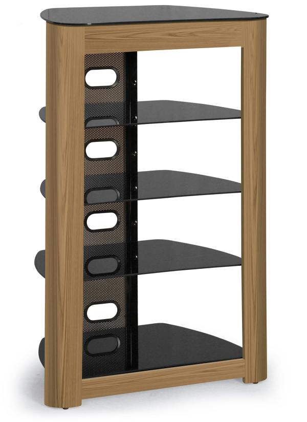 Homeology ZINNIA Black with Oak Fascia 5-Shelf Entertainment Unit Media Stand Audio Rack