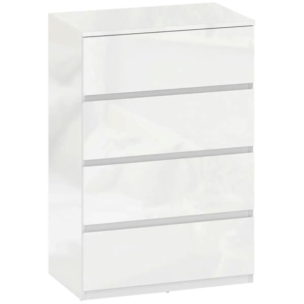 Gloss white 4-drawer chest with sleek modern panel handles