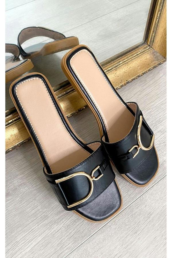 Ashleigh Gold Detail Sliders - Black