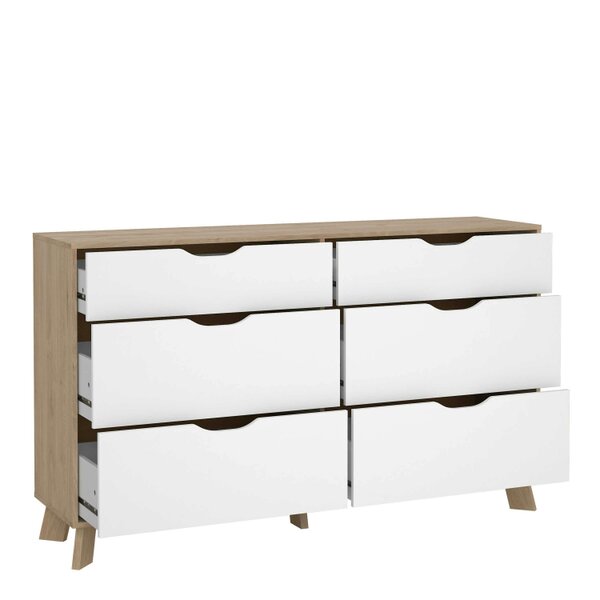 Wyld Haus Lira Jackson Hickory Oak Wood and White 6 Drawers Double Dresser
