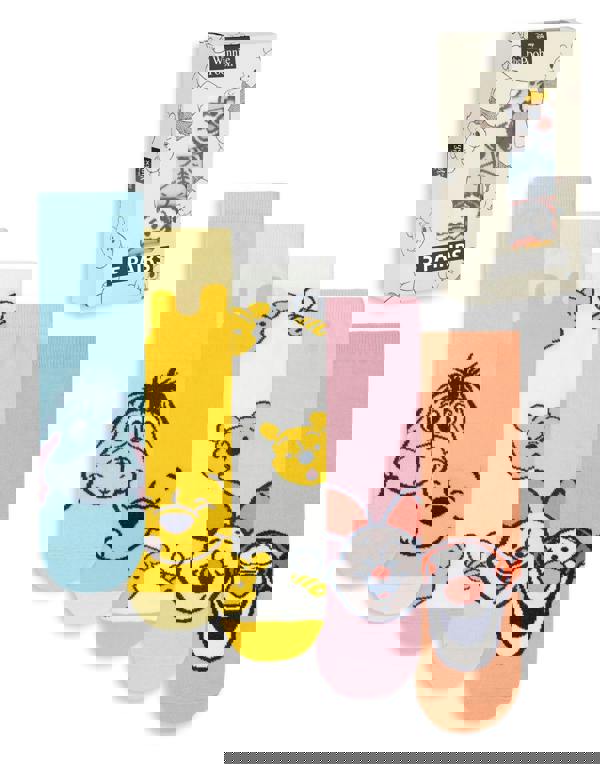 Disney Winnie The Pooh Womens Multicoloured Multi Character Calf Socks Set of 5