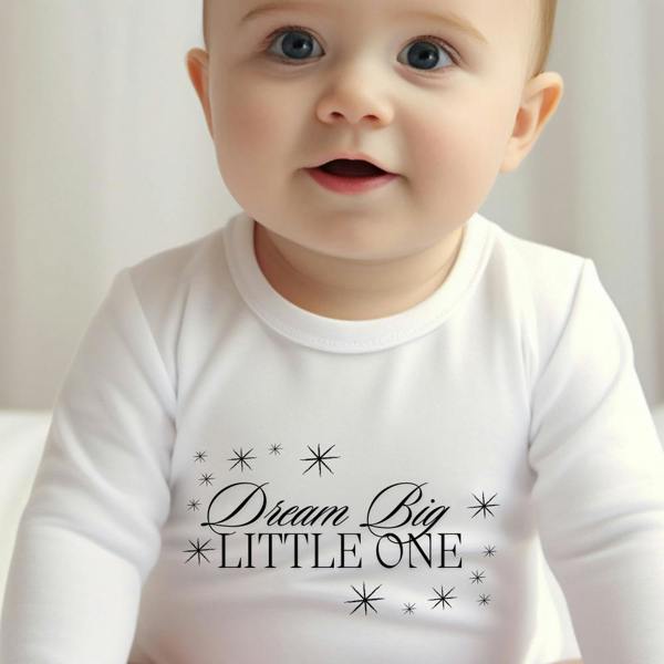 Personalised Dream Big Little One Baby Grow, Vest or Bib with Name