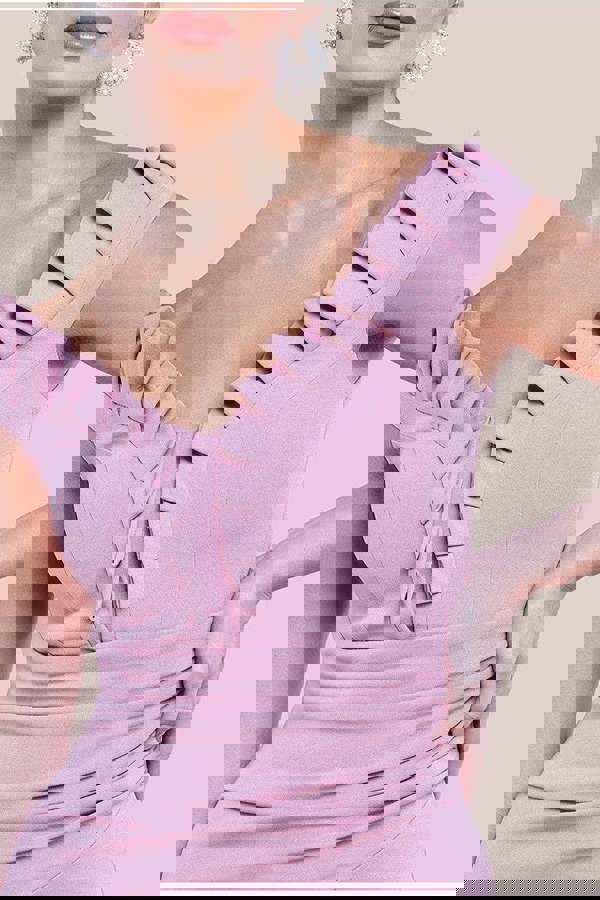 Off The Shoulder Frill Bodice Midi Dress - Rose Pink DR4255