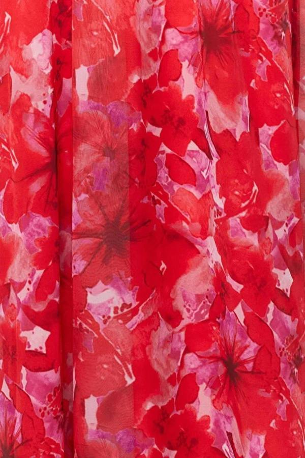 WOVCOR A-Line Floral Pattern V-Neck Woven Long Dress