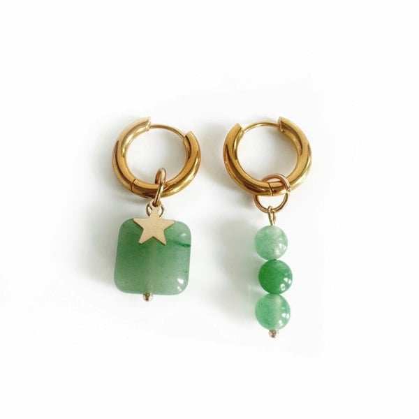 Luxe Tones Alyssa Mismatch Green Charm Hoop Earrings