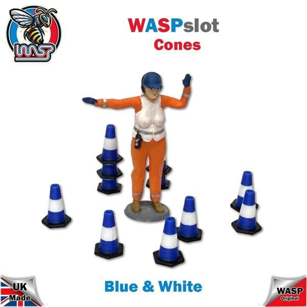 MCSlots Safety Cones Blue and White 15mm 20 pack Track Side Scenery 1:32 scale Wasp
