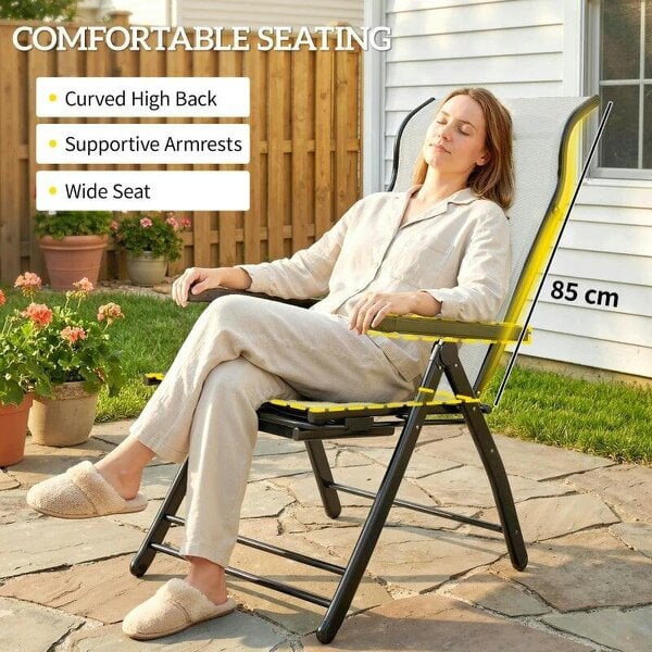 Bobobiy Reclining Garden Chairs Set of 2, 5-Position Folding Sun Loungers with High Back, Retractable Footrest, Light Grey