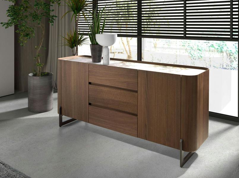Angel Cerdá Walnut and dark metallised steel sideboard with porcelain marble top 3252