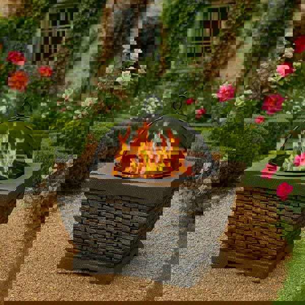 Centurion Supports Fireology TONTERIA Prestigious Garden and Patio Square Heater, Fire Pit, Brazier and Barbecue with Eco-Stone Finish