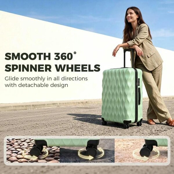 28Inch Suitcase, ABS Hard Shell Checked Luggage with TSA Lock, Spinner Wheels, Telescopic Handle, Green
