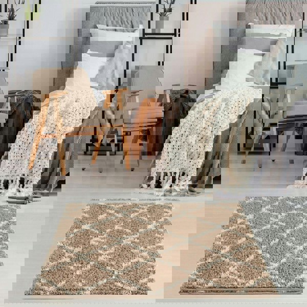 Moroccan Design Thick Shaggy Area Rugs Beige