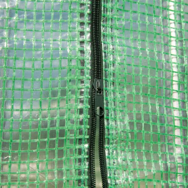 Close-up of green greenhouse PE cover zipper track with slider