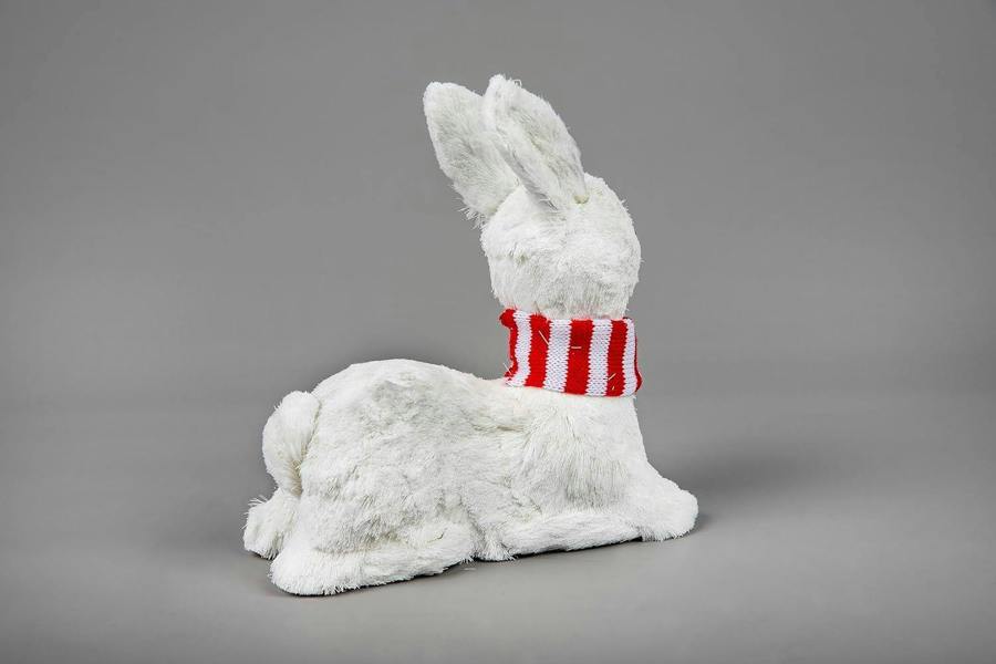 20cm White Sitting Deer Christmas Figurine with Striped Scarf for Indoor Display image 3