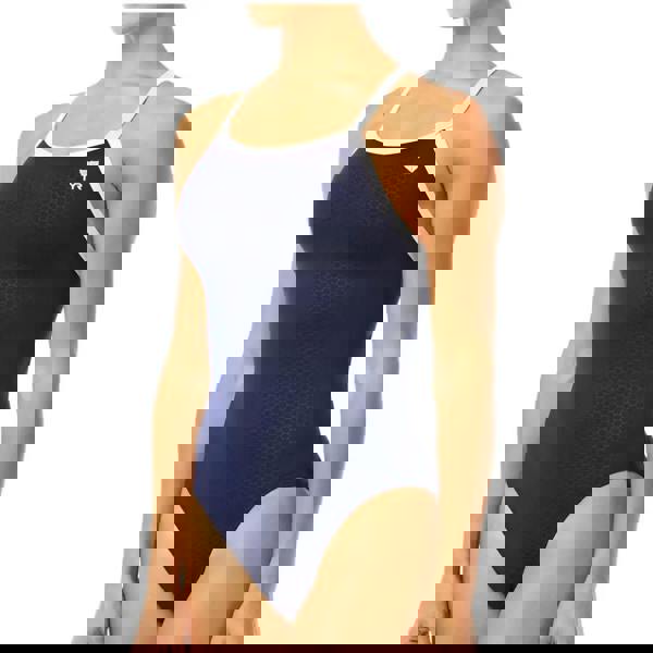 Navy TYR Hexa Durafast Elite Diamondfit swimsuit with white trim