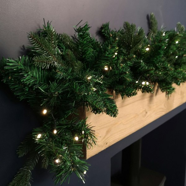 Samuel Alexander 1.8m Plain Green Christmas Garland with 164 Tips and 50 Warm White LED Lights