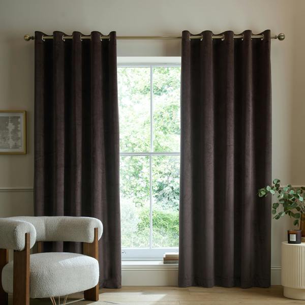 Catherine Lansfield Super Thermal Blackout Matt Velour Eyelet Curtains Chocolate