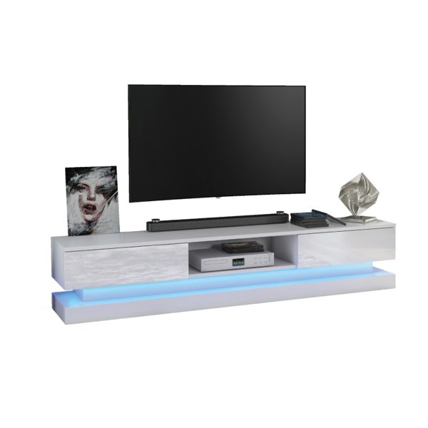 Mex Furniture Style Meets Function – 180cm Modern TV Unit with White Gloss Doors & Free LED Lighting