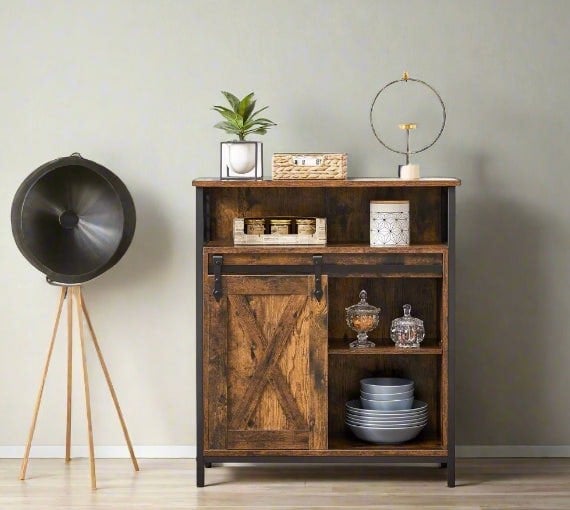 Modcraft Industrial Storage Cabinet with Sliding Door, Adjustable Shelf, Open Compartment for Entryway & Living Room