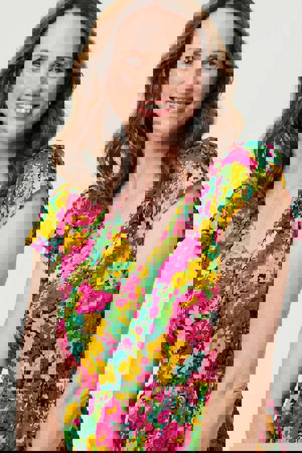 Green | Floral Lace Trim Cap Sleeve Midi Dress
