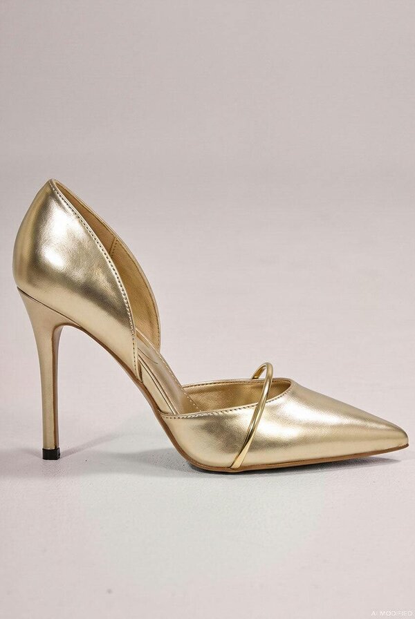 Goddiva Pointed Toe With Gold Strap Stiletto High Heel - Gold by Goddiva