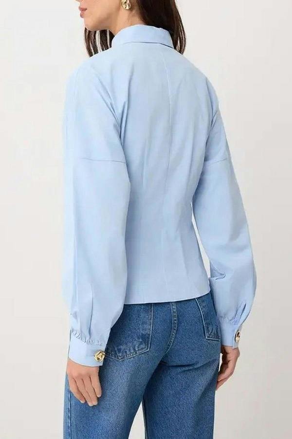 WOVCOR Gold Hardware Detail Cotton Fitted Batwing Sleeve Shirt