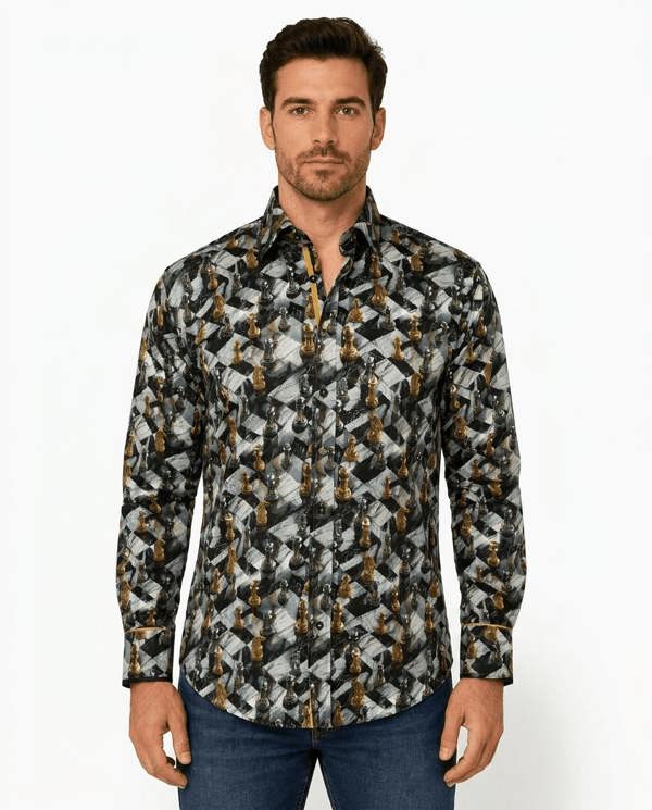 Grey Chess Print Shirt - Claudio Lugli Shirts