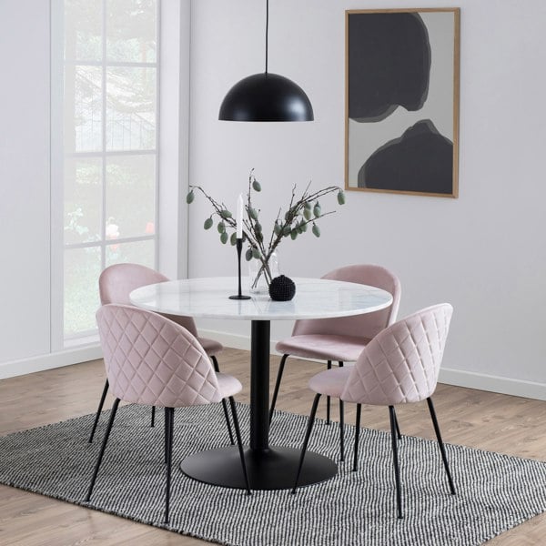 Furniture To Go Tarifa Round Dining Table with White Polished Marble Top and Black Base