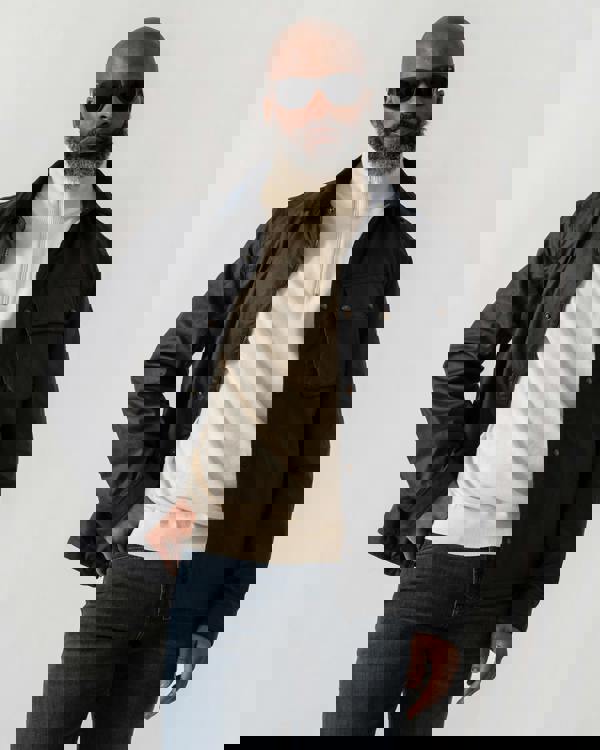 Model wearing Belstaff Ground Mens Jacket in Dark Navy - Main