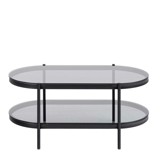 Wyld Haus Featheroak Grey Glass Oval Coffee Table Black Metal Legs